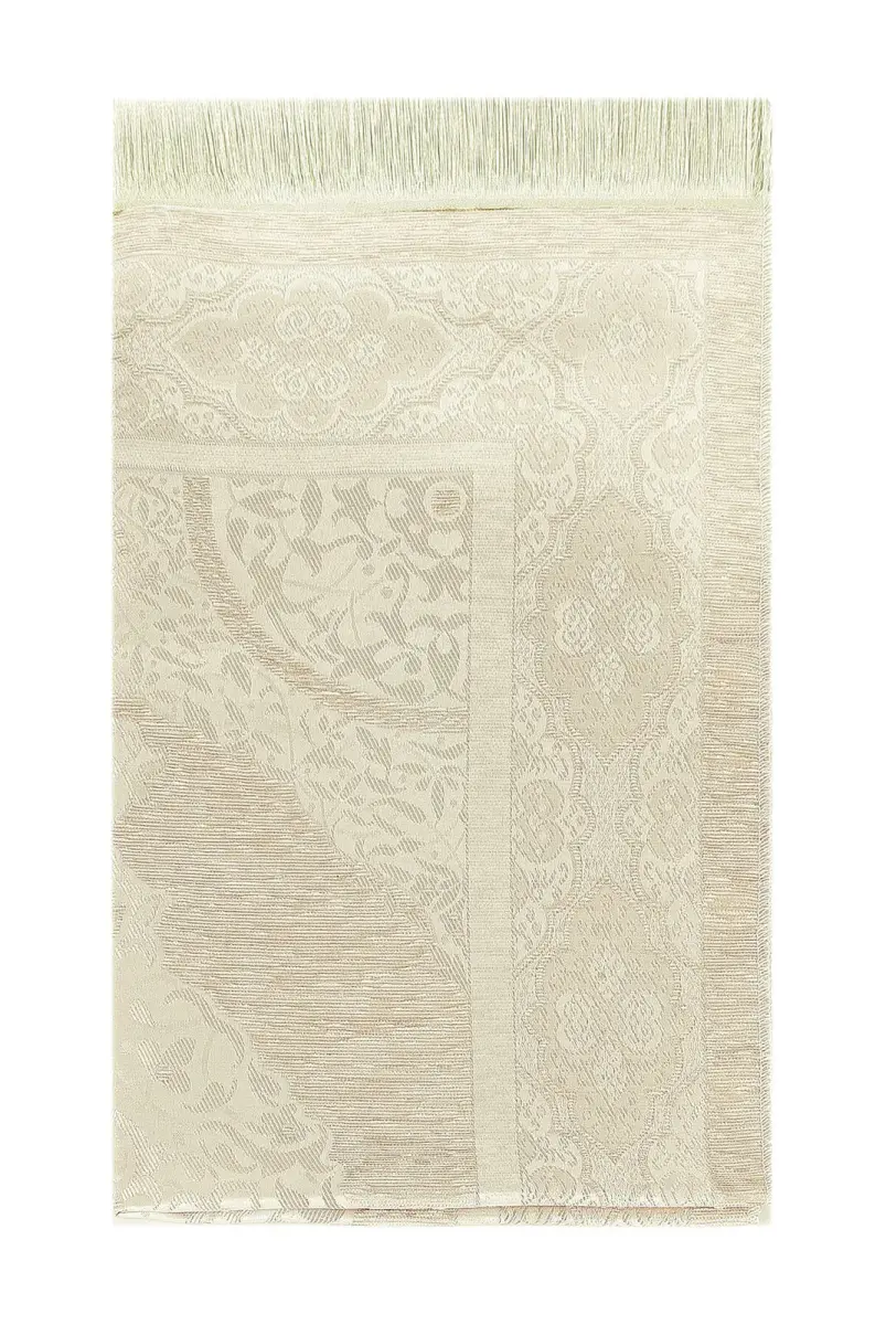 Lüks Açık Renk Osmanlı Şönil Seccade Tesbih Hediyeli Krem - 2