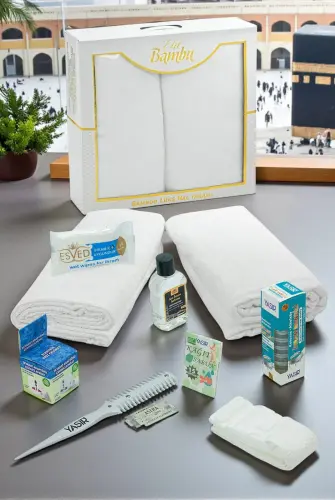 Lüks Bambu Hac Umre İhram Seti - İhram Takımı, Kemer, Saç Kesim Aparatı, Priz Dönüştürücü, Mendil ve Şampuan - 1