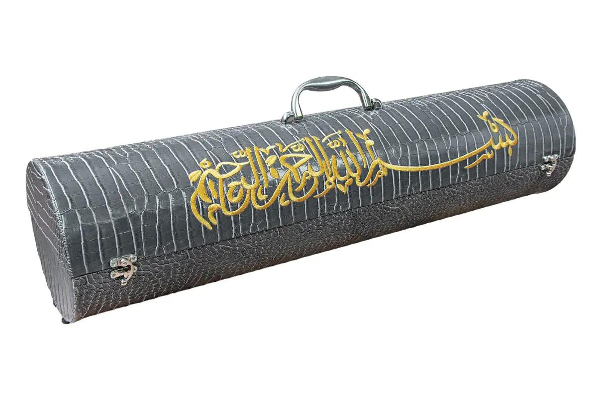 Lüks Deri Silindir Çantalı Peluş Seccade Gri - 6