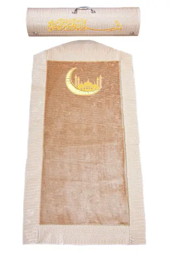 Lüks Deri Silindir Çantalı Peluş Seccade Krem - ihvanonline (1)