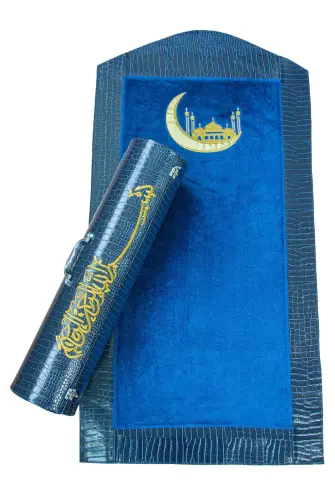 Lüks Deri Silindir Çantalı Peluş Seccade Lacivert 