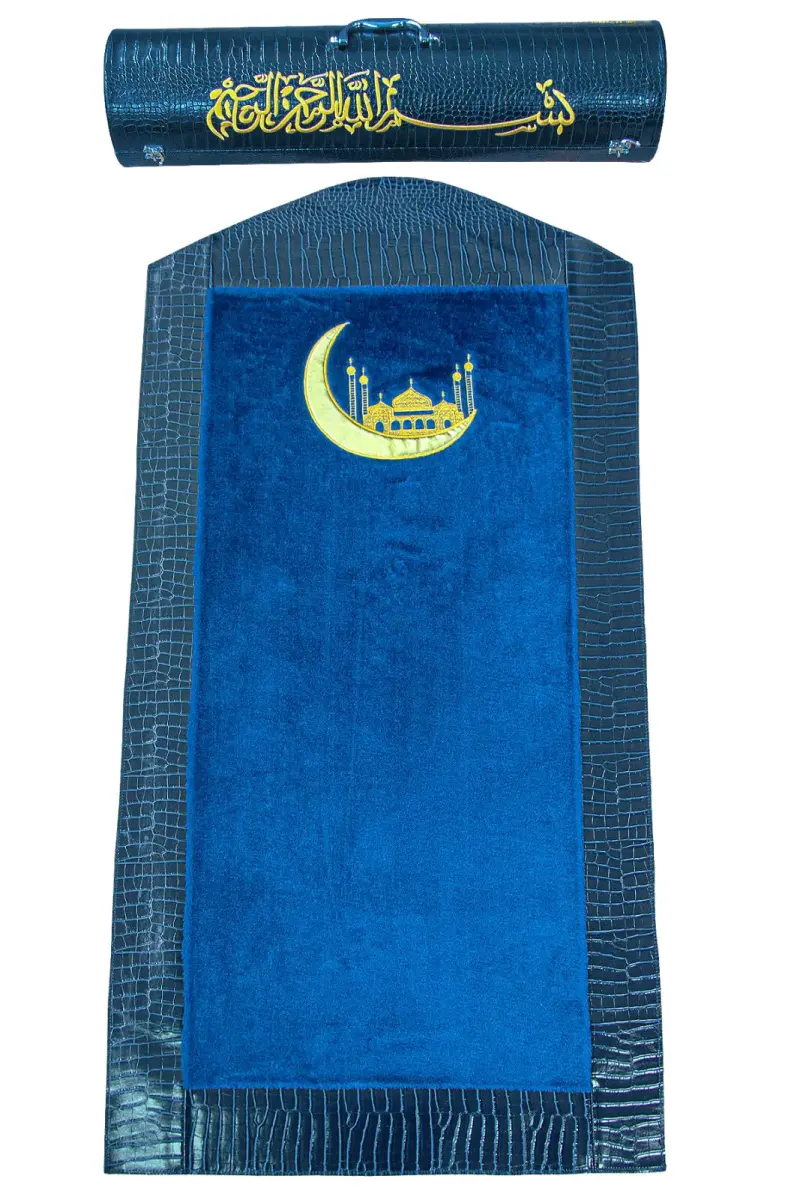 Lüks Deri Silindir Çantalı Peluş Seccade Lacivert - 2