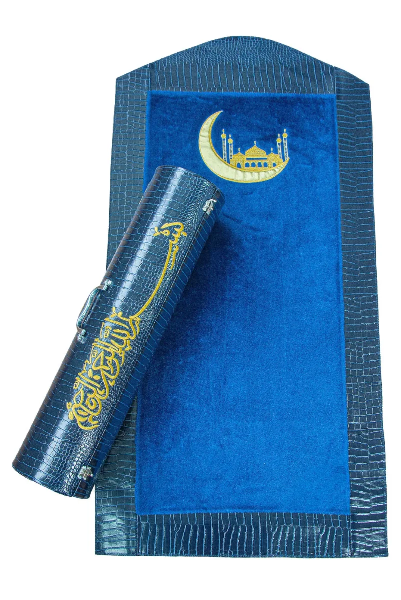 Lüks Deri Silindir Çantalı Peluş Seccade Lacivert - 1