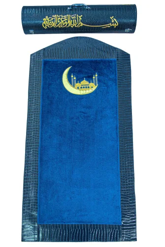 Lüks Deri Silindir Çantalı Peluş Seccade Lacivert - 2