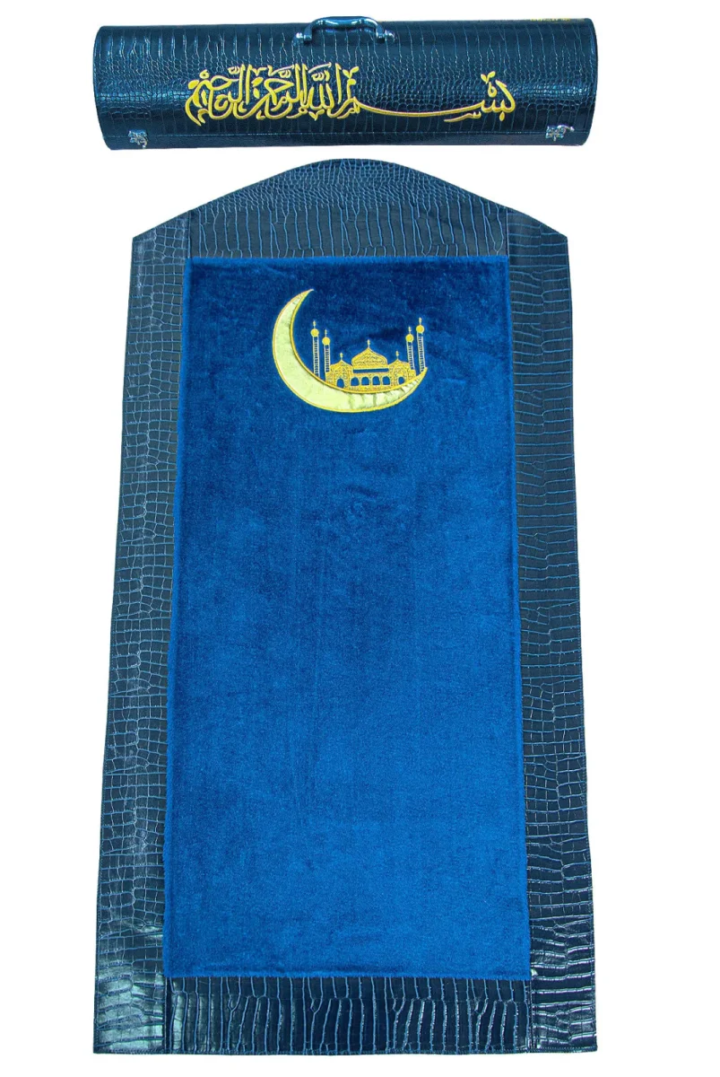 Lüks Deri Silindir Çantalı Peluş Seccade Lacivert - 2