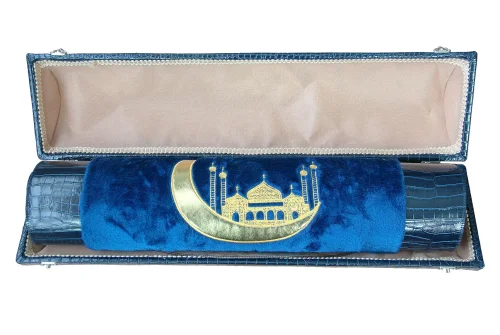 Lüks Deri Silindir Çantalı Peluş Seccade Lacivert - 5