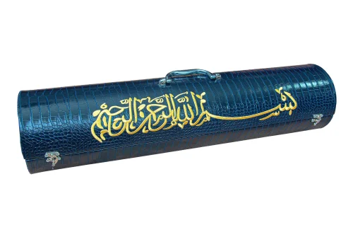 Lüks Deri Silindir Çantalı Peluş Seccade Lacivert - 6