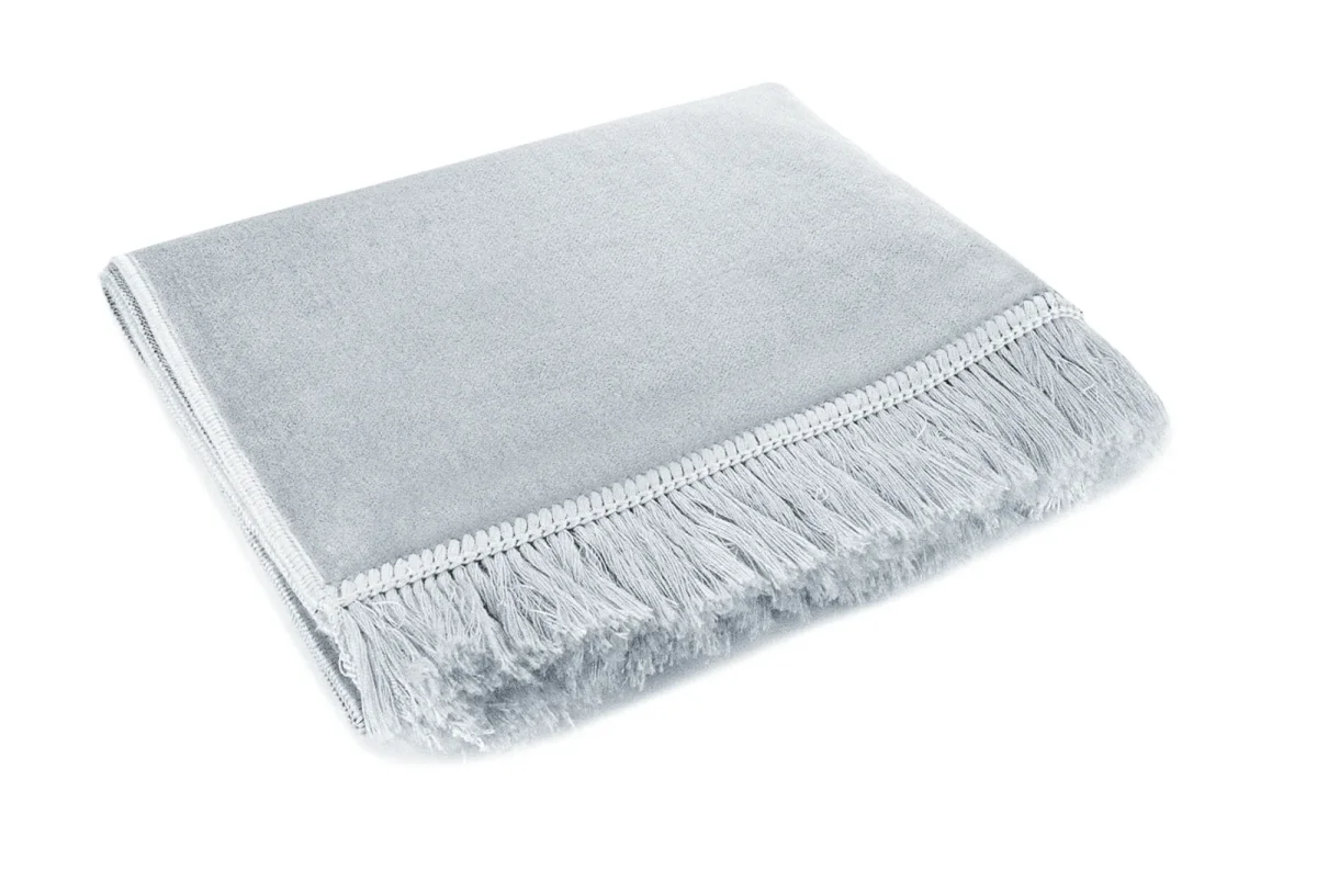 Lüks Düz Desensiz Kadife Velür Seccade Açık Gri - 3