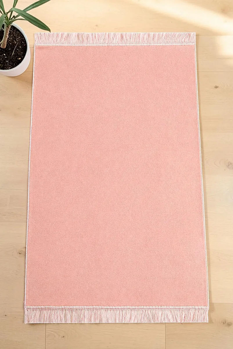 Lüks Düz Desensiz Kadife Velür Seccade – Açık Pembe - 1