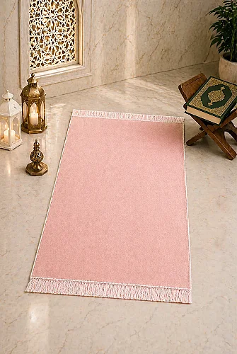 Lüks Düz Desensiz Kadife Velür Seccade – Açık Pembe - 2