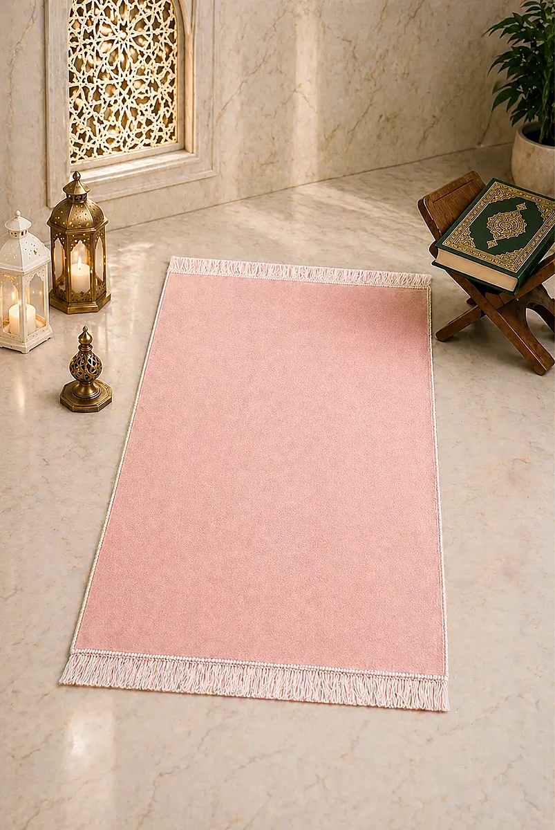 Lüks Düz Desensiz Kadife Velür Seccade – Açık Pembe - 2