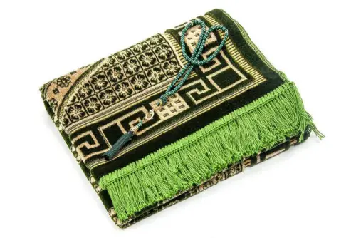 Lüks Kadife Şipinger Seccade Tesbih Hediyeli Açık Yeşil - İhvan (1)