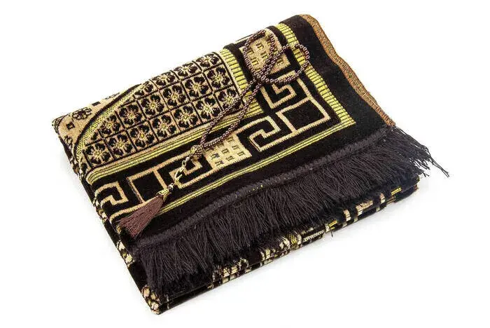 Lüks Kadife Şipinger Seccade Tesbih Hediyeli Kahverengi - 2