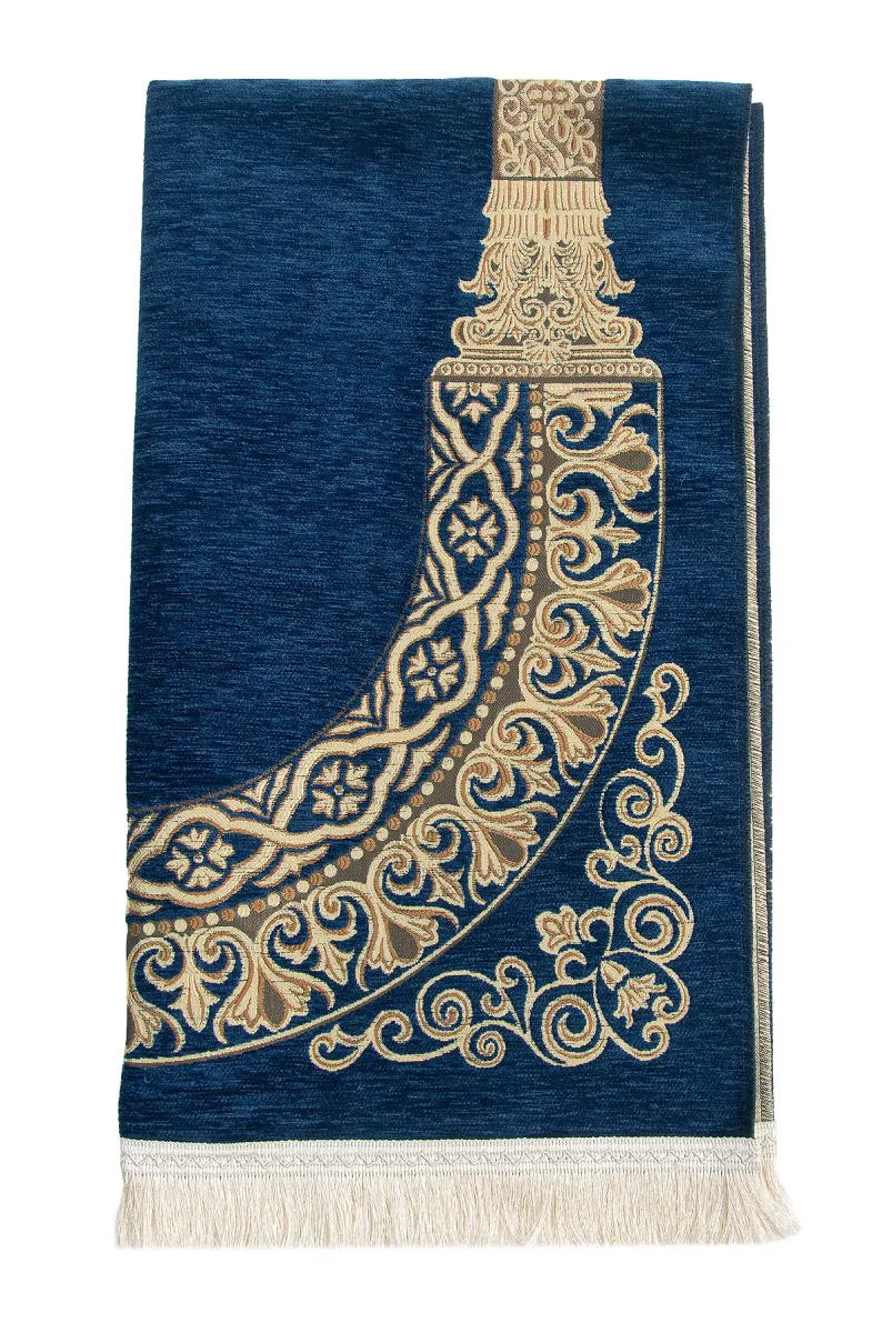 Lüks Mihrap Desenli Şönil Dokuma Seccade Mavi - 3