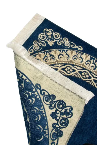 Lüks Mihrap Desenli Şönil Dokuma Seccade Mavi - 2
