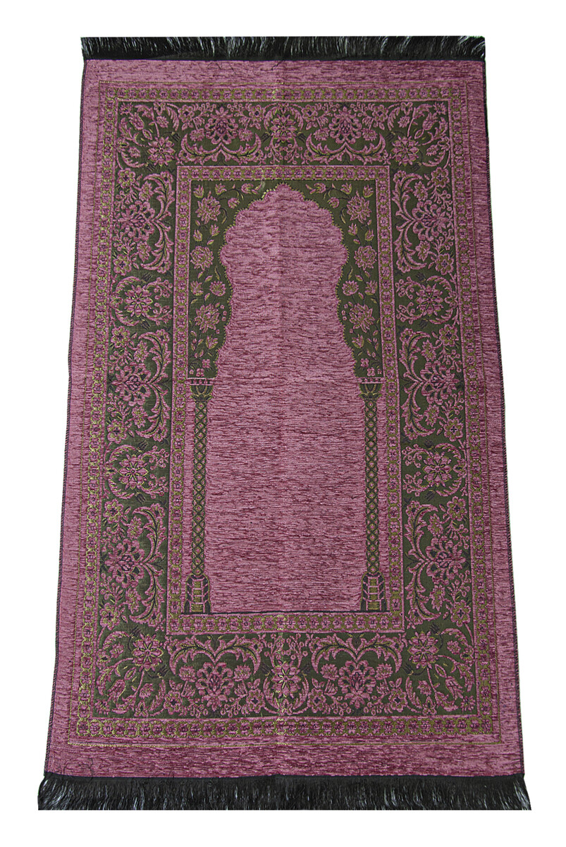 Lüks Mihraplı Kalın Şönil Seccade Koyu Pembe - 1