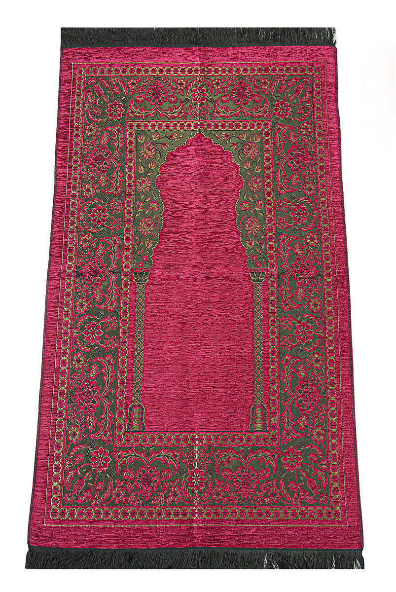 Lüks Mihraplı Kalın Şönil Seccade Neon Pembe - 1