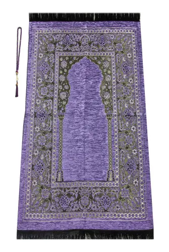 Lüks Mihraplı Kalın Şönil Seccade Lila 