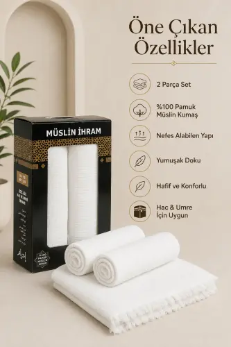 Lüks Müslin Kumaş Hac ve Umre İçin İhram - %100 Pamuk, Terletme Yapmaz, Hafif - ihvanonline (1)