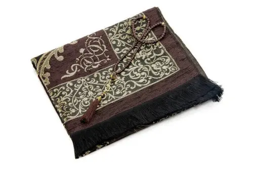 Lüks Osmanlı Şönil Seccade Tesbih Hediyeli Kahverengi - 2