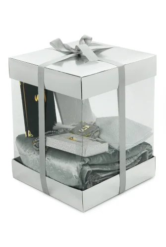 Lüks Özel PVC Kutu Hediyelik Çeyizlik İbadet Seti - Gümüş - 3
