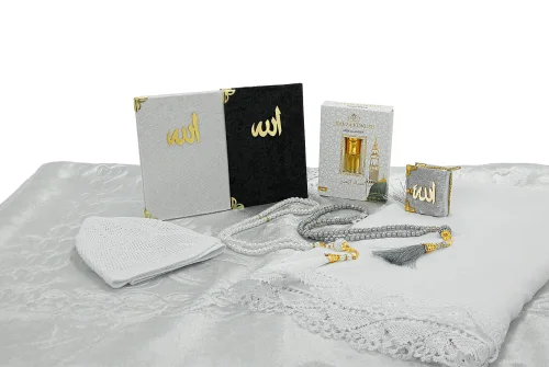 Lüks Özel PVC Kutu Hediyelik Çeyizlik İbadet Seti - Gümüş - 5