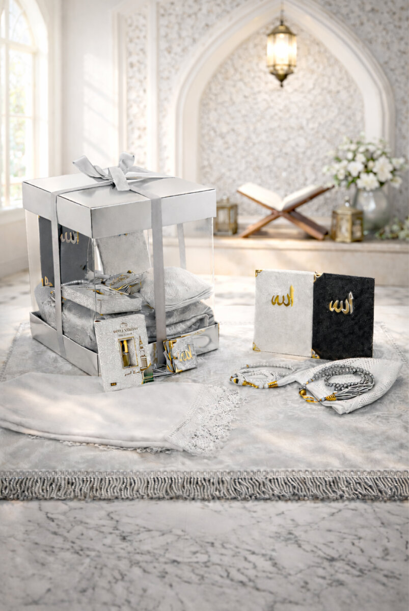 Lüks Özel PVC Kutu Hediyelik Çeyizlik İbadet Seti - Gümüş - 1
