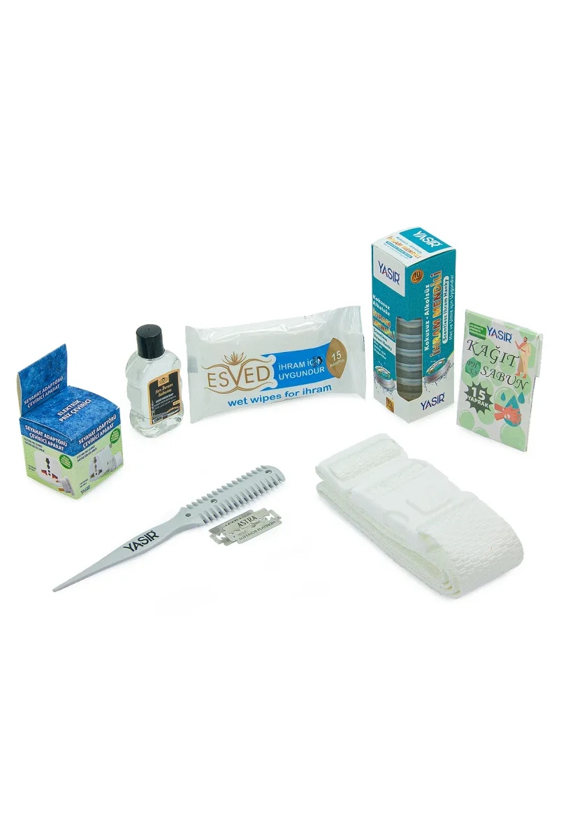 Lüks Pamuk Hac Umre İhram Seti - İhram Takımı, Kemer, Saç Kesim Aparatı, Priz Dönüştürücü, Mendil ve Şampuan (CVZ) - 3