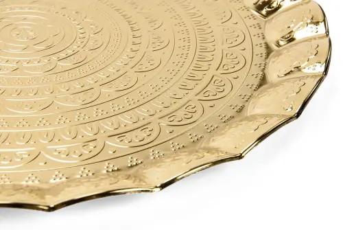 Lüks Sac Yuvarlak Dekoratif Sunum Servis Tepsisi Gold - Busem Hediyelik (1)