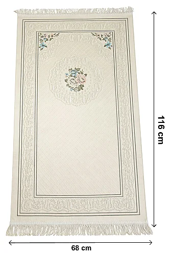 Lüks Sandıklı - Gelin Bohçasına Uygun - Seccade Kuranı Kerim Güllü İnci Tesbih Zikirmatik Şal - Hediyelik Set - Krem - 5