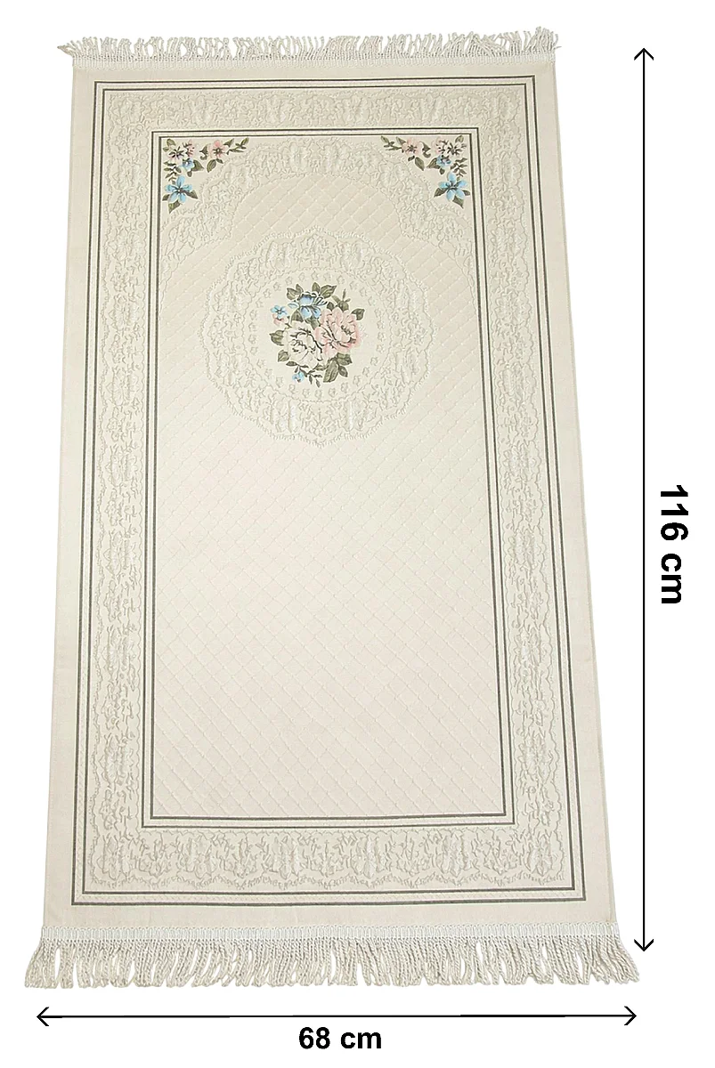 Lüks Sandıklı - Gelin Bohçasına Uygun - Seccade Kuranı Kerim Güllü İnci Tesbih Zikirmatik Şal - Hediyelik Set - Krem - 5