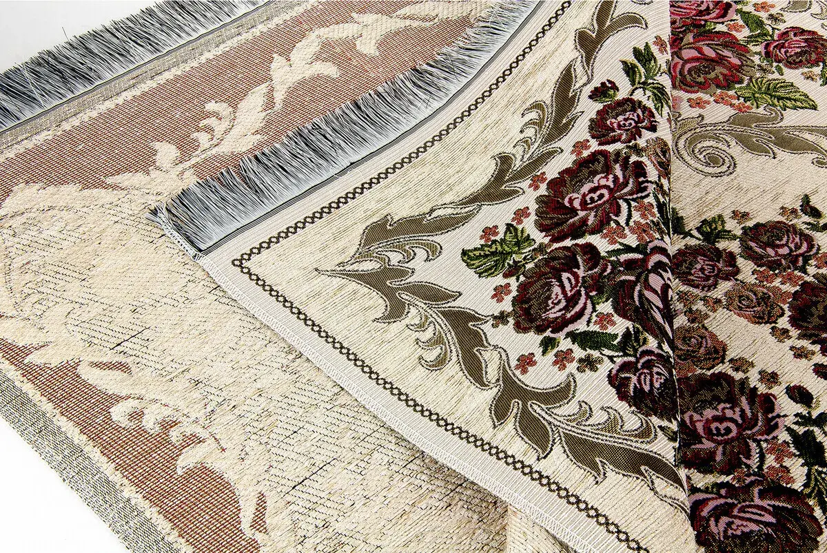 Luxurious Gülce Chenille Prayer Rug Cream Rosary with Gift - 2