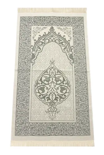Luxurious Light Color Ottoman Taffeta Prayer Rug - 0210 Gray - 1