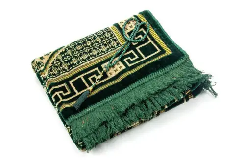 Luxurious Velvet Şipinger Prayer Rug Rosary with Gift Green - İhvan (1)