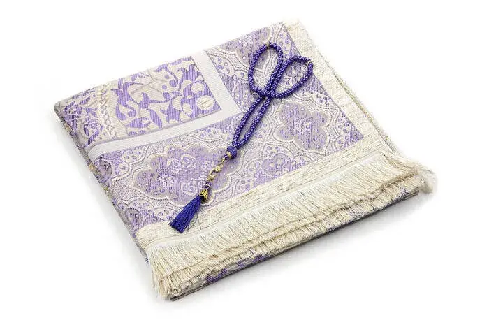 Luxury Light Color Ottoman Chenille Prayer Rug Rosary Gift Lilac - 3