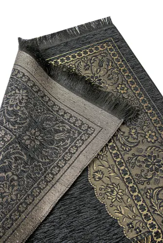 Luxury Mihrab Thick Velvet Prayer Rug Black - İhvan (1)