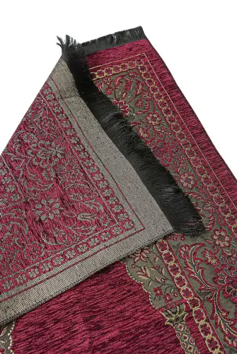 Luxury Mihrab Thick Velvet Prayer Rug Burgundy - İhvan (1)