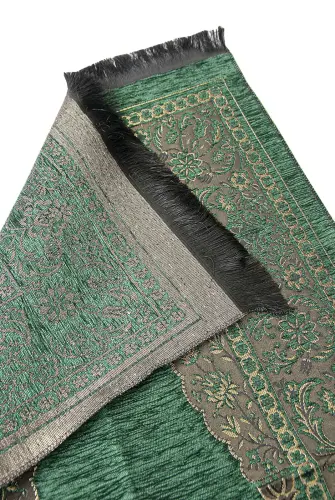 Luxury Mihrab Thick Velvet Prayer Rug Dark Green - İhvan (1)