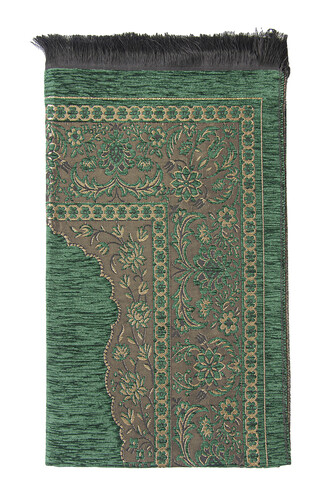 Luxury Mihrab Thick Velvet Prayer Rug Dark Green - 3