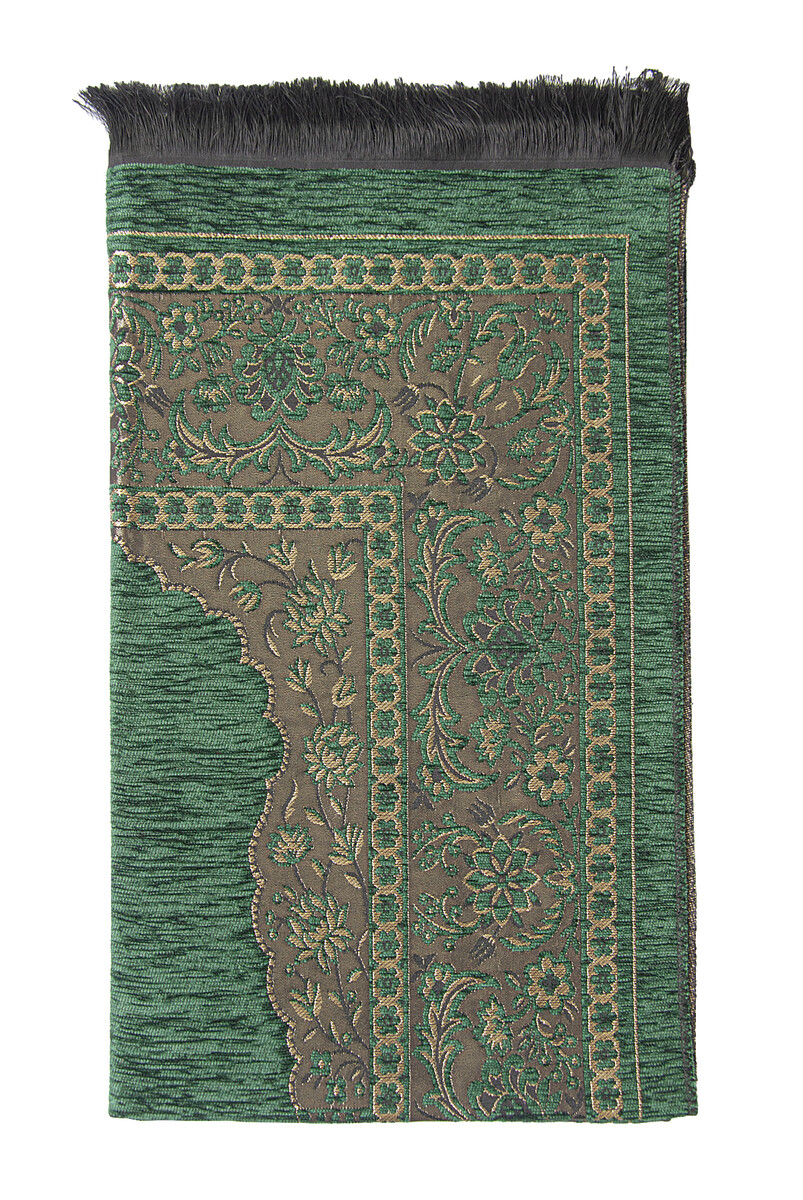 Luxury Mihrab Thick Velvet Prayer Rug Dark Green - 3