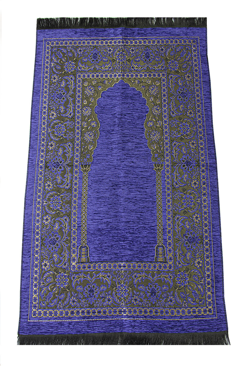Luxury Mihrab Thick Velvet Prayer Rug Dark Purple - 1