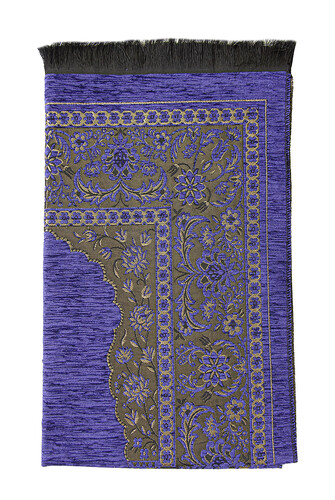 Luxury Mihrab Thick Velvet Prayer Rug Dark Purple - 3
