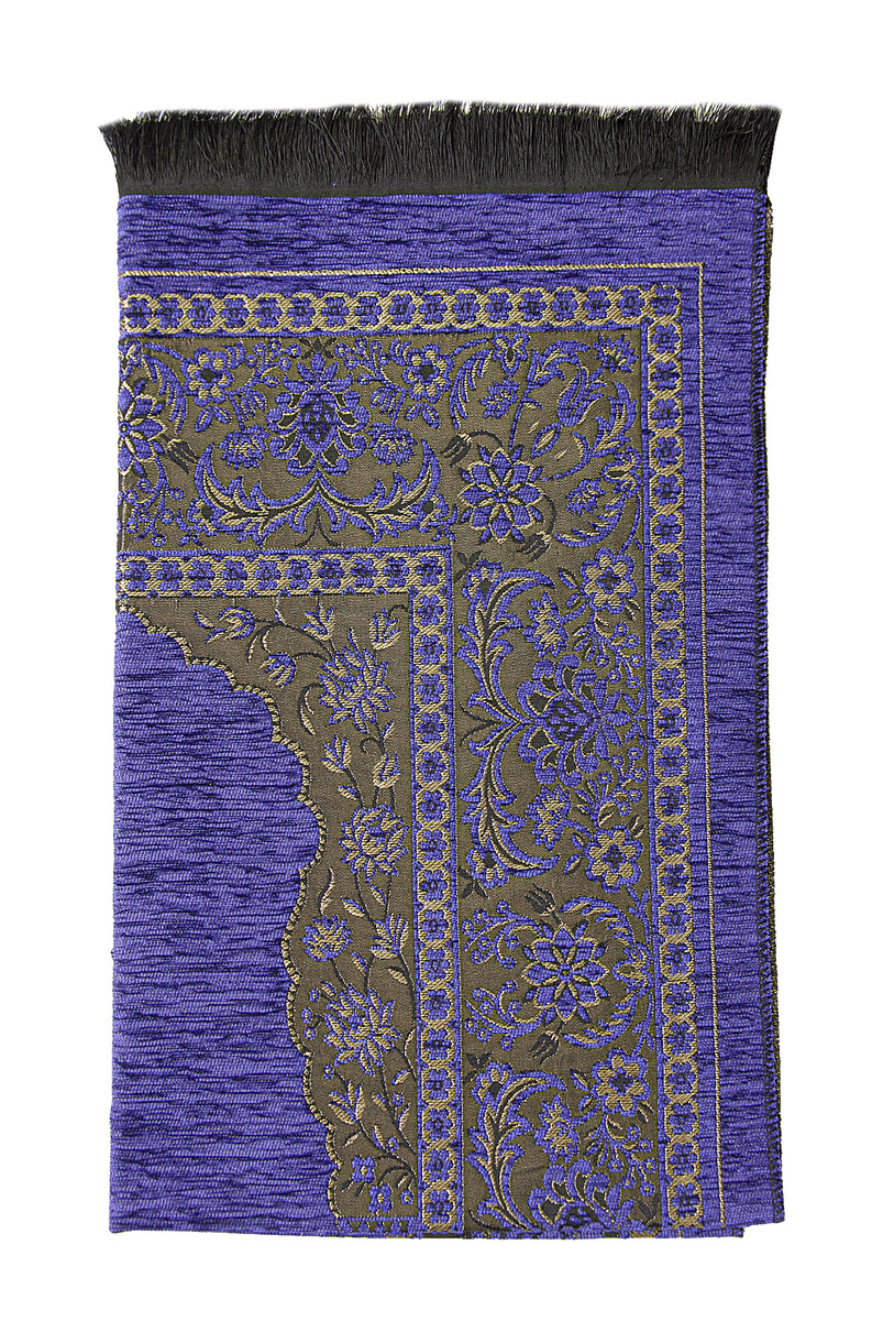 Luxury Mihrab Thick Velvet Prayer Rug Dark Purple - 3