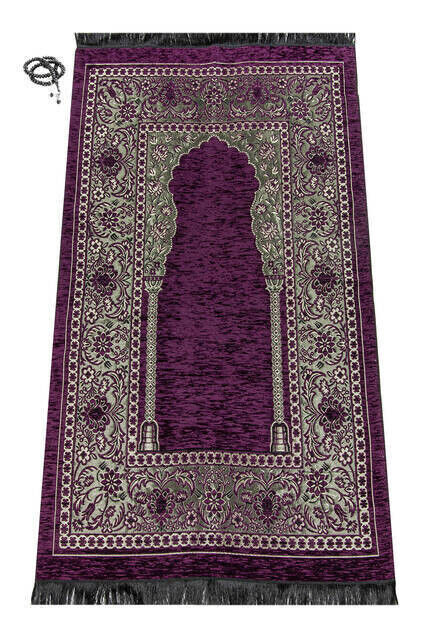 Luxury Mihrab Thick Velvet Prayer Rug Mauve - 1