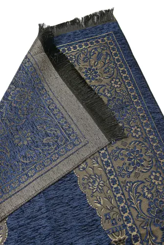 Luxury Mihrab Thick Velvet Prayer Rug Navy Blue - İhvan (1)