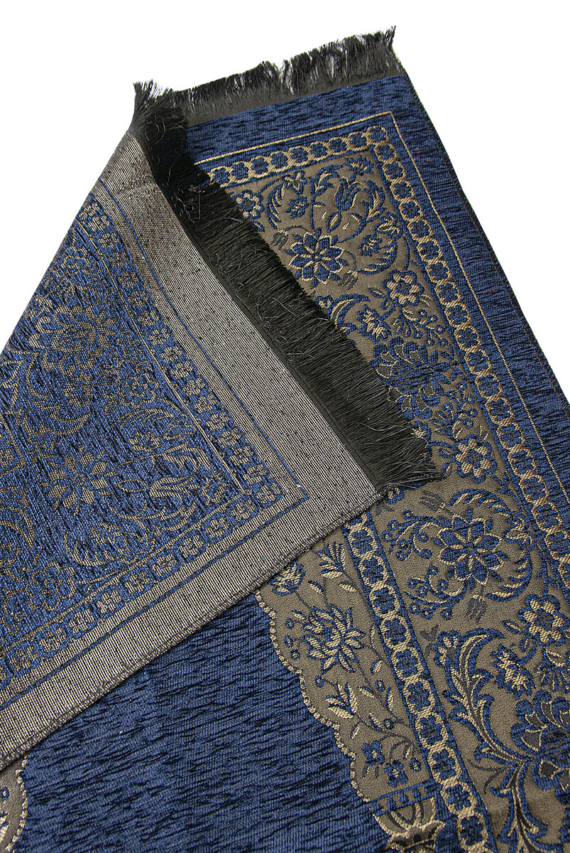 Luxury Mihrab Thick Velvet Prayer Rug Navy Blue - 2