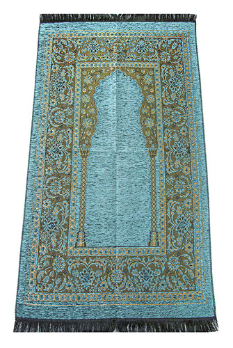 Luxury Mihrab Thick Velvet Prayer Rug Neon Blue - 1