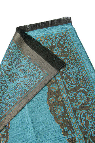 Luxury Mihrab Thick Velvet Prayer Rug Neon Blue - 2