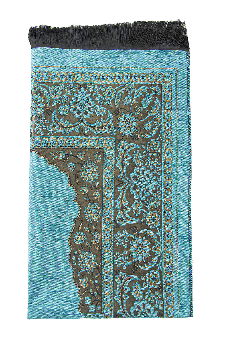 Luxury Mihrab Thick Velvet Prayer Rug Neon Blue - 3