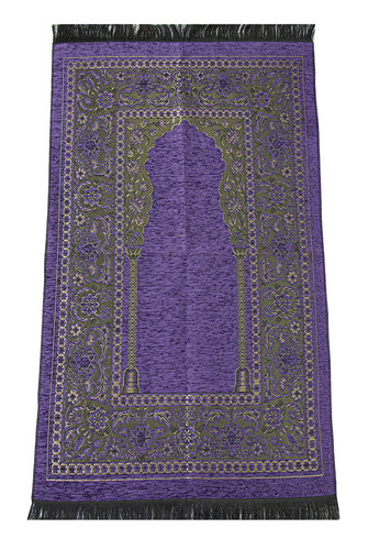 Luxury Mihrab Thick Velvet Prayer Rug Purple - 1